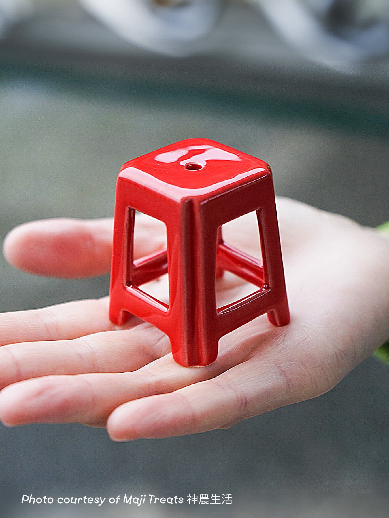 Miniature Taiwanese Ceramic Red Stool