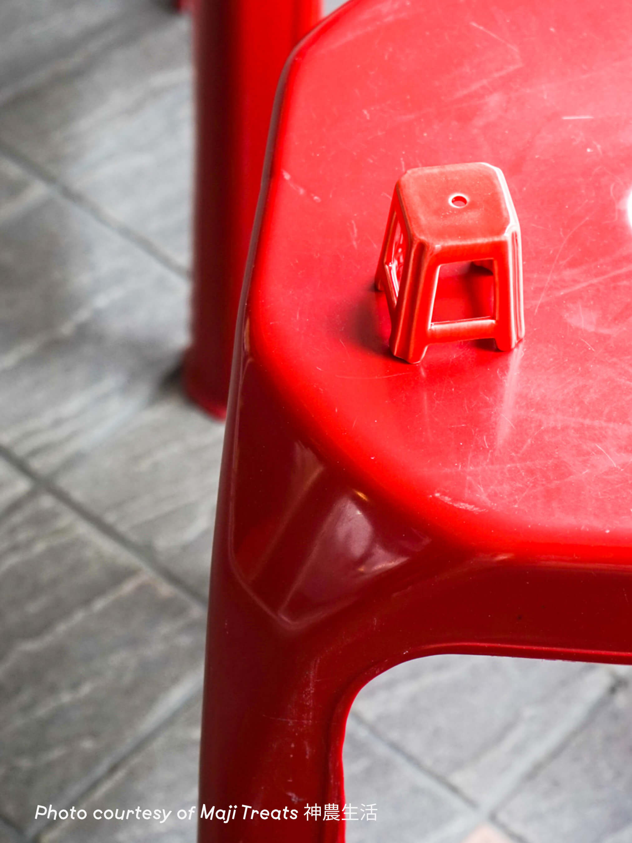 Miniature Taiwanese Ceramic Red Stool